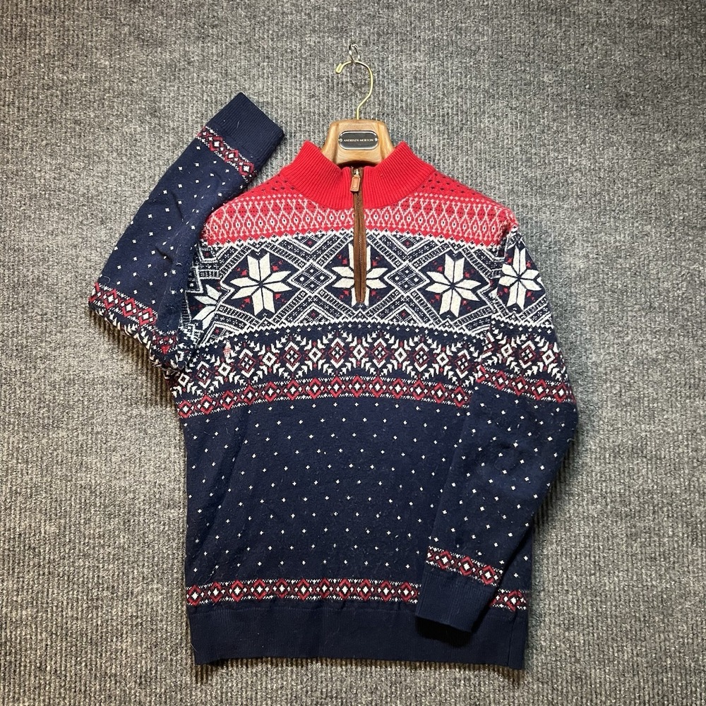 Vineyard Vines Fair Isle‎ Blue Wool Quarter zip Wool Sweater Womens Size Small